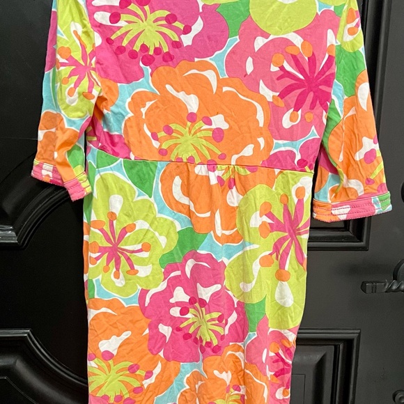Lilly Pulitzer Floral Print Cotton 1/4 Sleeve Dress Orange/Pink/Green Medium - Picture 4 of 5